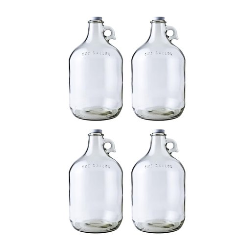 Fastrack 4-Pack 1 Gallon Glass Jug Set (128 oz) w/ White Metal Caps | Multipurpose 1 Gallon Jug, & Detergent Dispenser for Laundry, Glass Jar for Liquids, Water & Juice