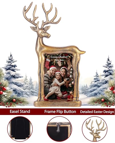God Antique Christmas 4x6 Gold Reindeer Photo Frame - Holiday Decor