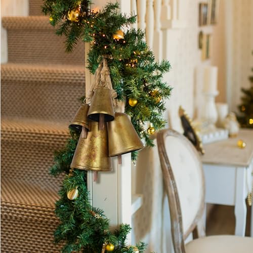 Fovths 4-Piece Christmas Cow Bells Set with 4 Sizes | Rustic Metal Hanging Decor