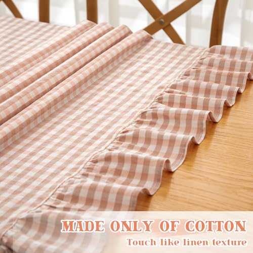 KKJIAF Light Pink Gingham Tablecloth 60 x 120 Inch, Cotton Plaid Table Cover