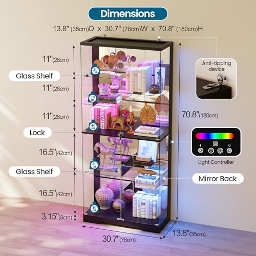 10-Tier Glass Display Cabinet with RGB Lighting, Motion Sensor & Lock