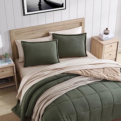 Reversible King Comforter Set with Sherpa Reverse - Beckett Green