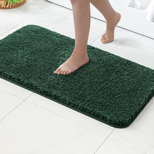 MIULEE Dark Green Bathroom Rugs Set 2 Pieces, 16x24 Inches Microfiber Bath Mats
