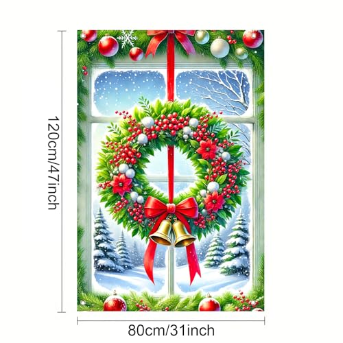 BlissYard Colorful Christmas Window Panel 31x47 Inch Snow Scene Holiday Decor