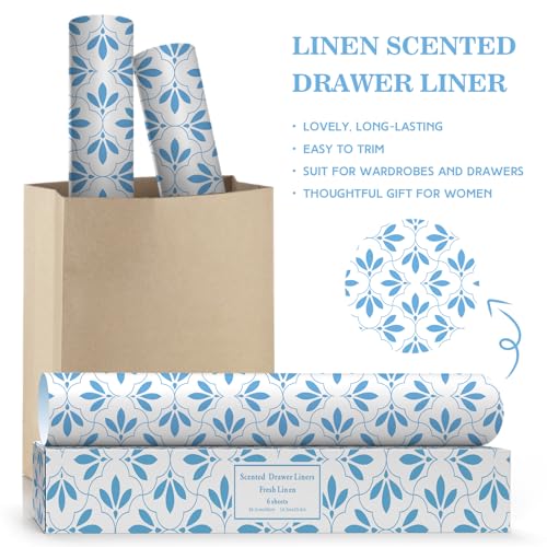 Scented Drawer Liners, 15 Sheets Fresh Linen Shelf Paper for Closet Dresser