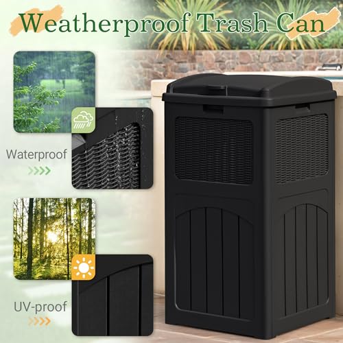 33 Gallon Outdoor Trash Can Waterproof Resin Garbage Bin for Patio Deck