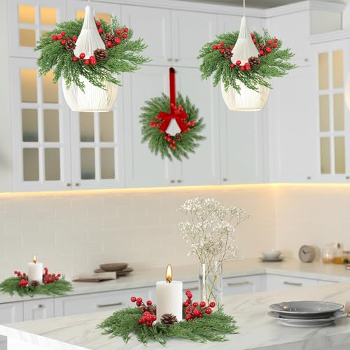 YLOLUL 6-Pack Christmas Mini Wreaths with Ribbon for Kitchen & Holiday Decor