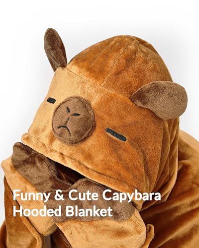 Capybara Wearable Blanket Hoodie with Sleeves - Soft Plush Loungewear