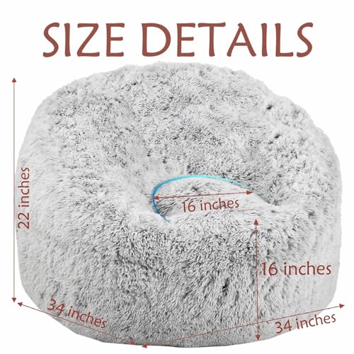 Plush Faux Fur Memory Foam Bean Bag Chair - Grey Soft Sofa for Lounge