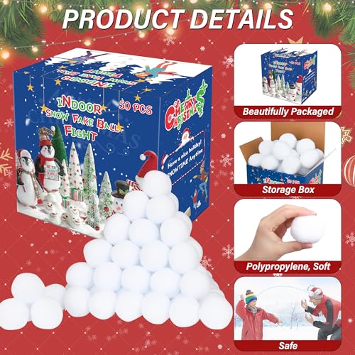 Indoor Snowballs for Kids (50 Pack) - Soft Plush Fake Snow Fight Balls