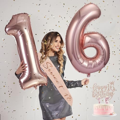 Rose Gold Sweet 16 Birthday Decoration Set for Girls with Sash and Tiara