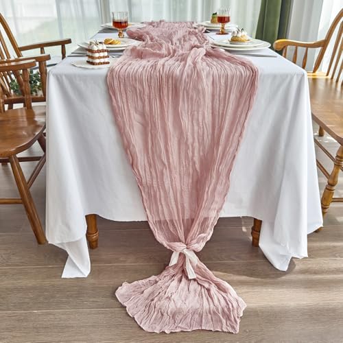 Dusty Pink 10FT Cheesecloth Table Runner for Weddings & Events - 6 Pack