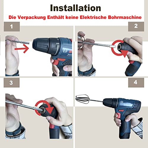 3-Piece Stainless Steel Hand Mixer Attachment Set for Cordless Drills