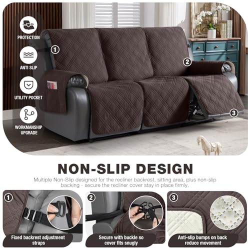 100% Waterproof 3-Seater Recliner Sofa Cover - Non-Slip Couch Slipcover