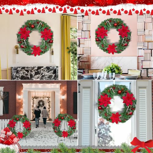 Artificial Christmas Wreath on Easel for Cemetery Grave Decoration - Weather Resistant Memorial Tribute