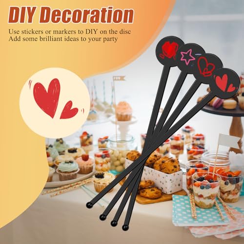 Akamino 7-Inch Plastic Cocktail Drink Stirrers - 240 Pcs, Disc Top Swizzle Sticks