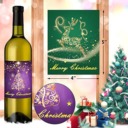 WorldBazaar Gold Foil Christmas Wine Bottle Stickers, 54-Pack