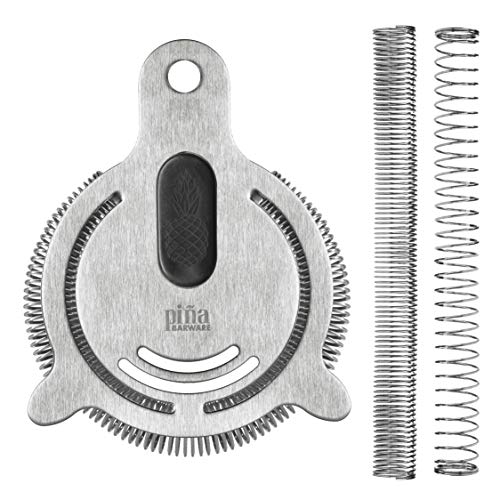 Piña Barware Brushed Finish Stainless Steel Hawthorne Cocktail Bar Strainer with Two Coils - 1 Pack