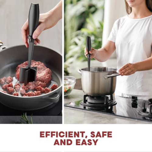Ground Meat Chopper & Smasher Utensil - Heat-Resistant 5-Blade Nylon Masher