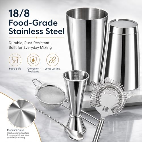 Semderm Boston Shaker Set with Bamboo Stand - Professional Cocktail Bar Kit