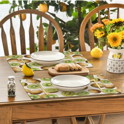 Artoid Mode Kiwi Fruit Summer Placemat Set of 4, 12x18 Inch Green Table Mats for Dining & Parties