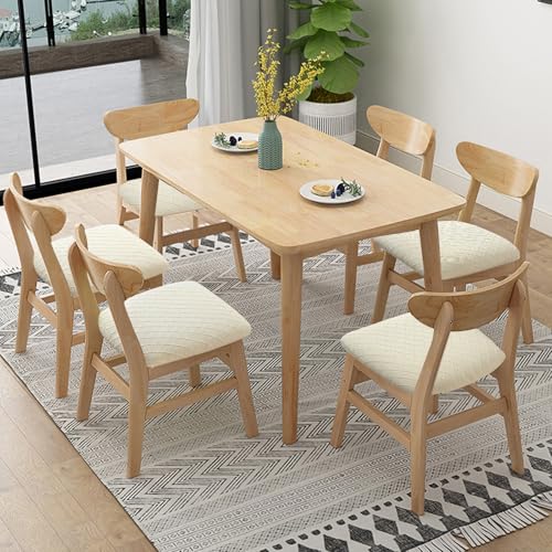 Stretch Dining Chair Seat Covers - 6 Pack Washable Cushion Slipcovers, Beige