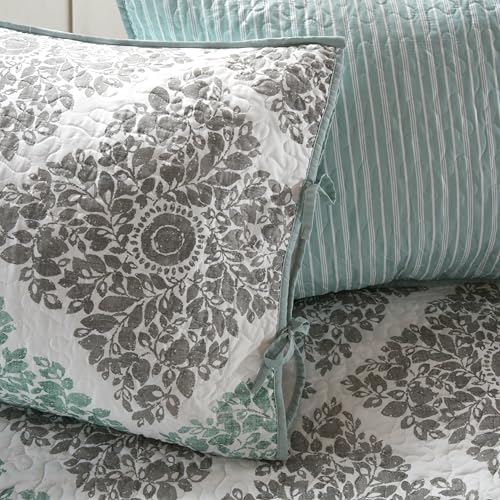 6-Piece Reversible Quilted Daybed Cover Set with Bedskirt & Shams - Aqua