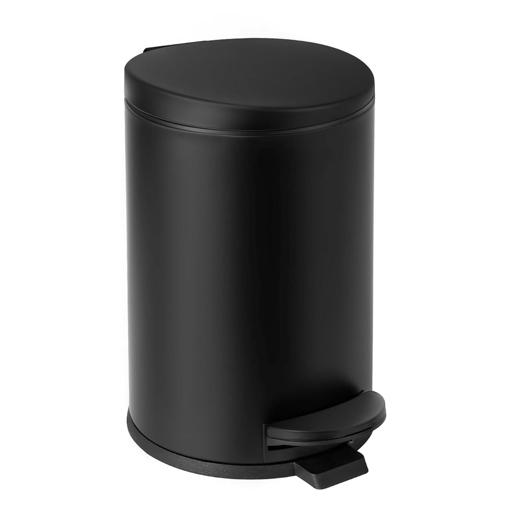 TIPGO Small Black Trash Can - 1.2 Gallon Stainless Steel Wastebasket with Lid for Bathroom & Office | Matte Black