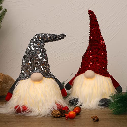 Lighted Christmas Gnomes Tabletop Decor - 12" LED Swedish Tomte Elves (2-Pack)