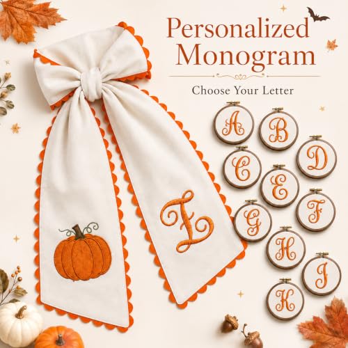 Halloween Pumpkin Wreath Sash - Fall Front Door Decor with Embroidered Trim