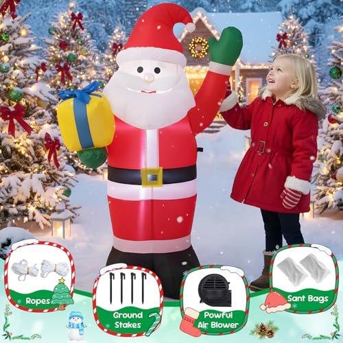 DROFELY 4 FT Christmas Inflatable Santa with Gift Box - Outdoor Yard Decor