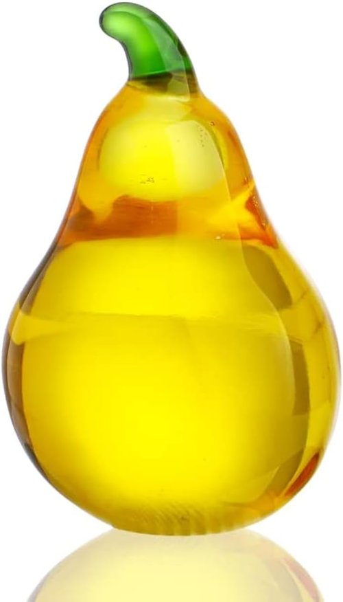 Crystal Pear Figurines by [Brand Name] - Elegant Glass Fruit Decor for Office Tabletop Centerpiece