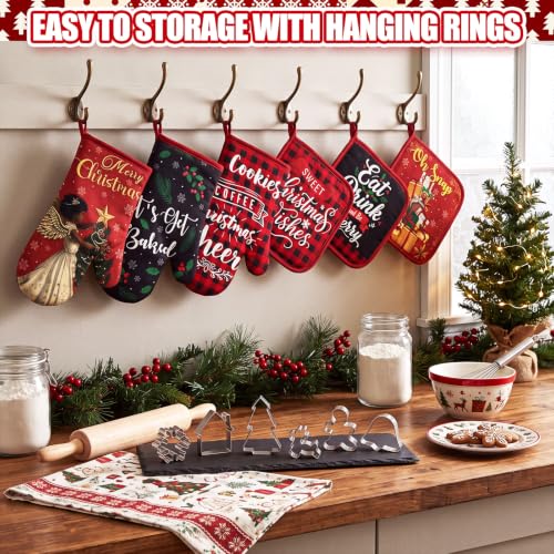 Qinyoung 48 Pcs Christmas Oven Mitts & Pot Holders Set - Black Santa Theme