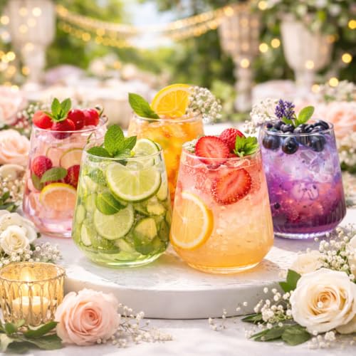40 Pack 12oz Ribbed Stemless Plastic Wine Glasses, Shatterproof Cocktail Cups