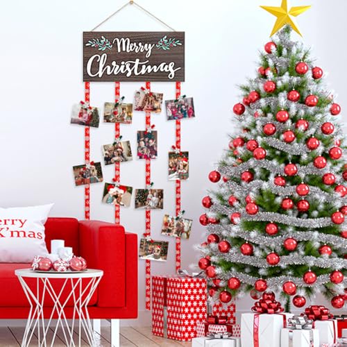 AKEROCK Wood Christmas Card Holder Display - Wall Decor & Gift Idea (Includes 30 Clips)