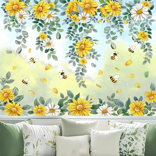 Spring Floral Window Clings - Daisy & Bee Decals, 8 Sheets