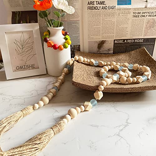 52-Inch Wood Bead Garland with Tassels, Coastal Beach Farmhouse Decor