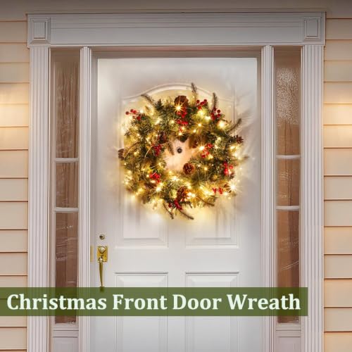 Turnmeon 20 Inch Prelit Christmas Wreath with Timer & Warm White Lights