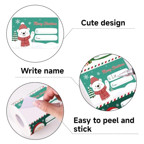 Alynta Bear Christmas Gift Tags Stickers 500Pcs 3x2 Inch Holiday Labels