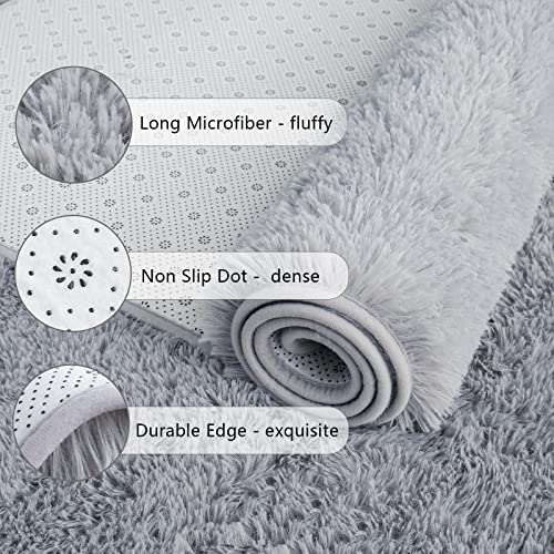 Soft Fluffy Runner Rug 2x6, Non-Slip Grey Shag Carpet for Bedroom or Nursery