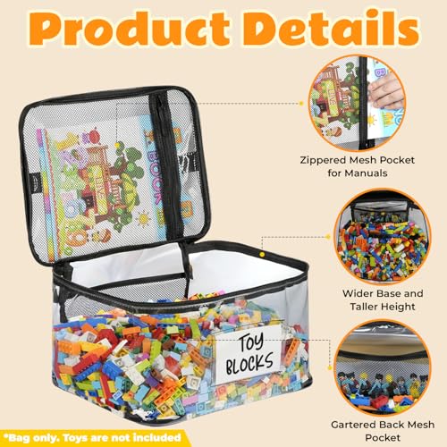 6-Pack Extra Large Clear Toy Storage Bags with Zippers and Labels