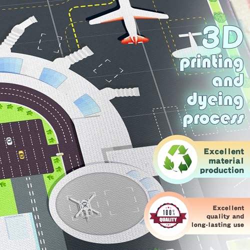 Airport Play Rug for Kids - 39x59 Inch Non-Slip Airplane City Traffic Mat