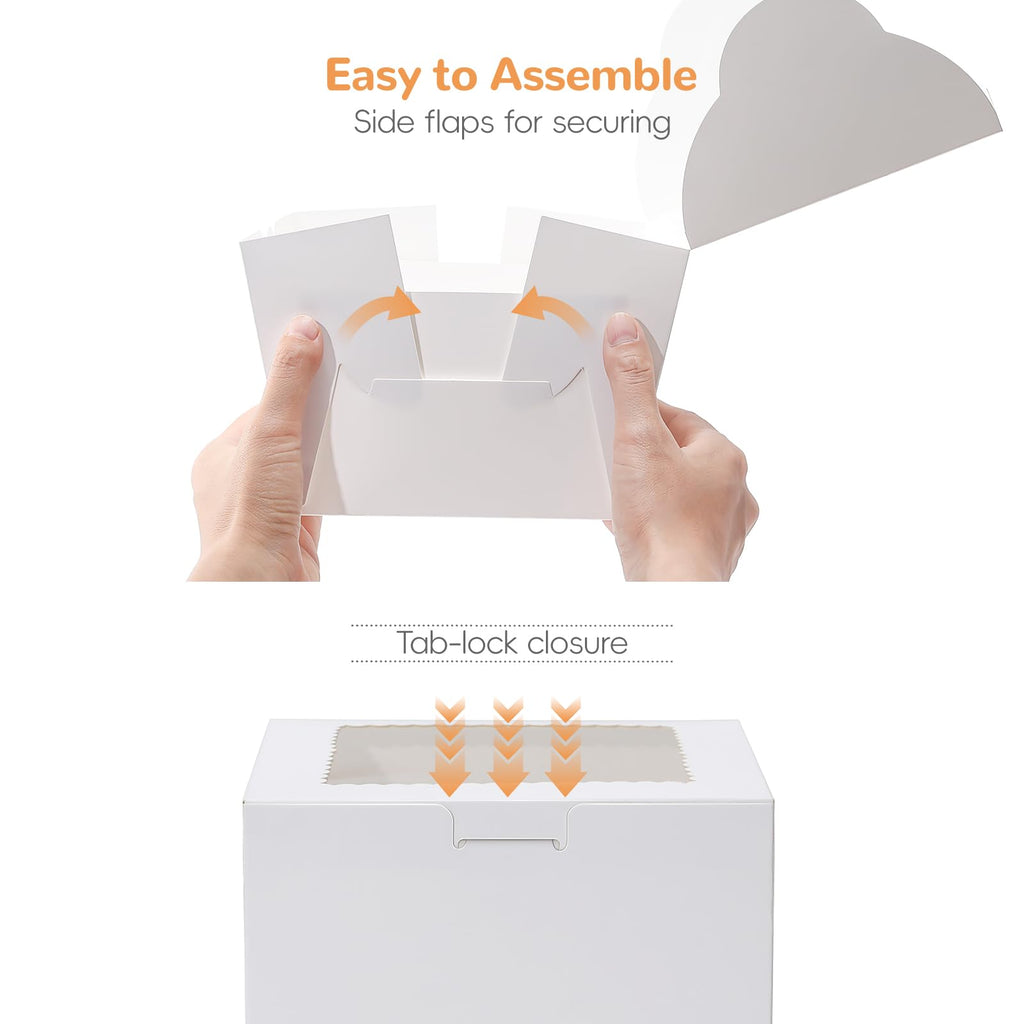 EQOREIIN Mini Cake Boxes 6 Inch with Window, 24 Set Bakery Boxes with Cake Boards & Stickers, Cupcake Box for Birthday, Party, Wedding, Mother's Day, Valentine's Day, Christmas（6x6x5 inch）