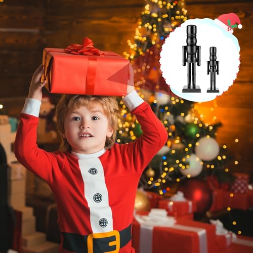 Black Wooden Christmas Nutcracker Figurine Set - 12" & 8" Tabletop Decor
