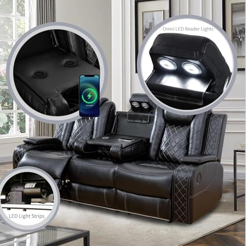 Power Recliner Sofa Set with LED Lights, Wireless Charger & Storage Console