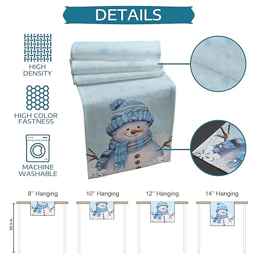 Yukro Light Blue Christmas Snowman Table Runner 13x90 Inch Winter Decor