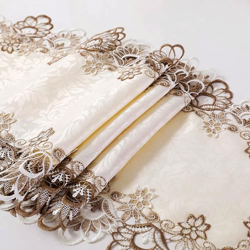 LeLehome 69 Inch Embroidery Lace Table Runner - Elegant Jacquard Floral Dresser Scarf for Dining & Wedding