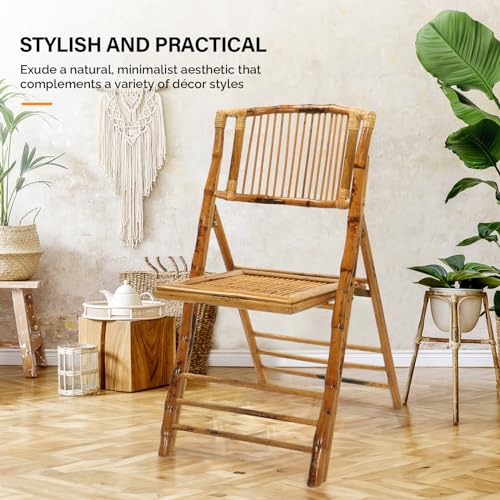 Bamboo Folding Chairs, Rustic Foldable Dining Chairs for Indoor & Outdoor (4 Pack)