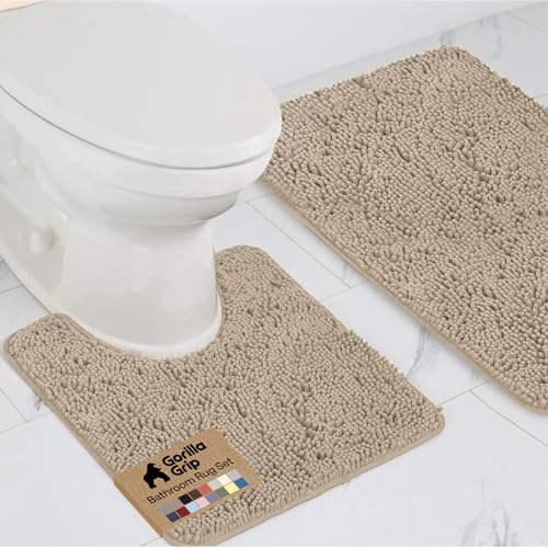 2-Piece Chenille Bath Rug Set, Absorbent Microfiber Bathroom Mats