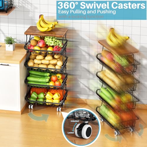 4-Tier Stackable Metal Rolling Fruit and Vegetable Storage Basket Cart